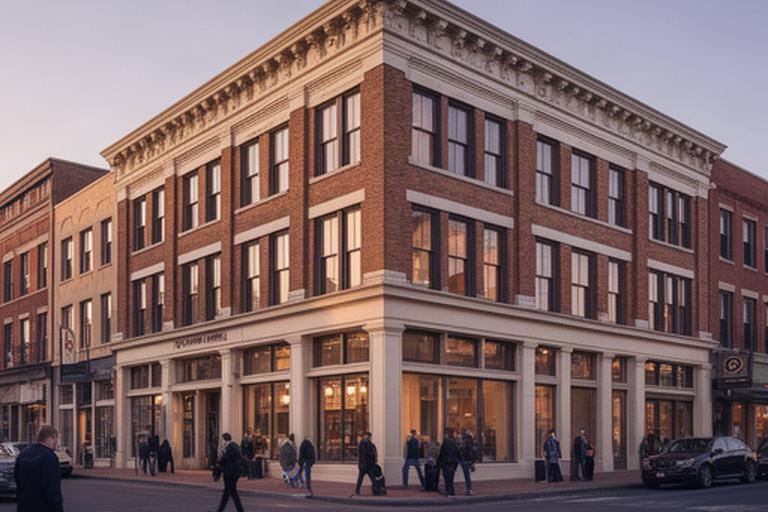 Historic Broadway office building in downtown Nashville with pedestrians and storefronts